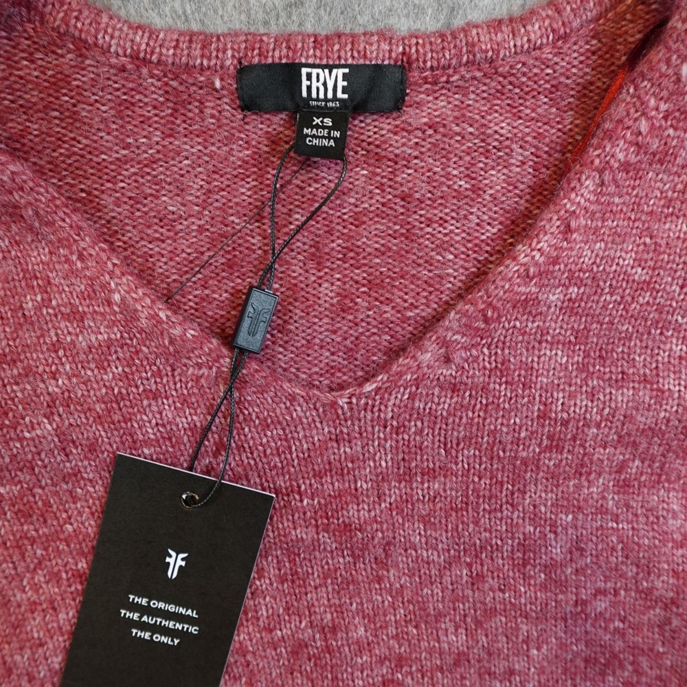 Frye Sweater Women Extra Small NWT Pink VNeck Cable Knit Balloon Sleeve Scallop - Picture 3 of 9
